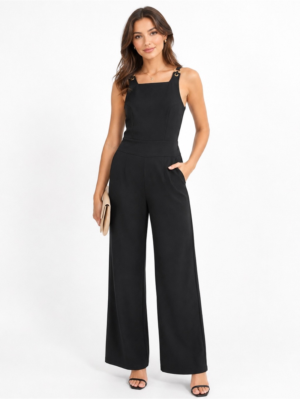 MaxMara Jumpsuit Straight Leg Sleeveless Open Back Black Size S